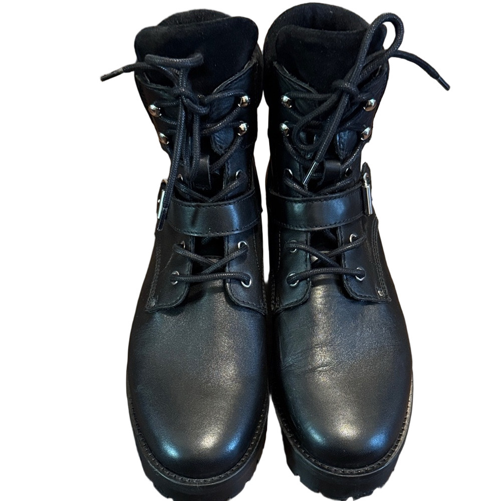 All Saints Paulina Black Leather Combat Boots